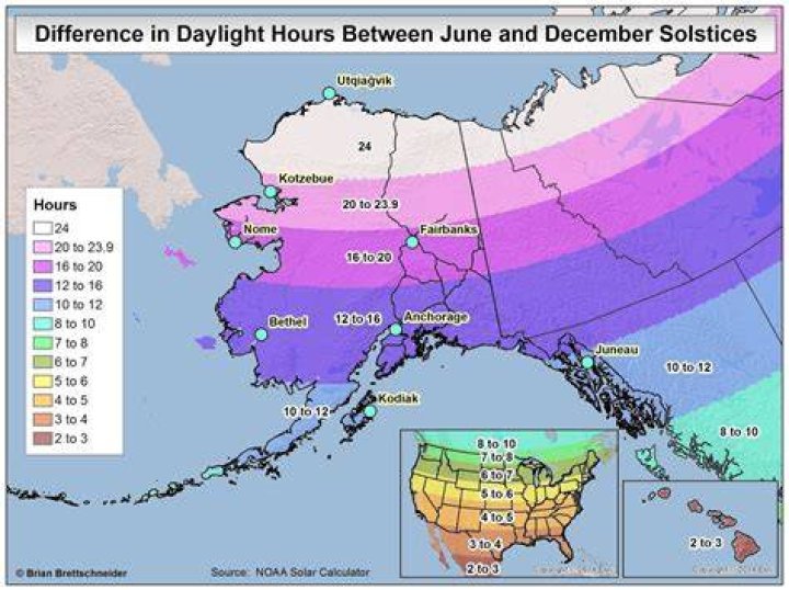 How many hours of light does Alaska get in the summer?
