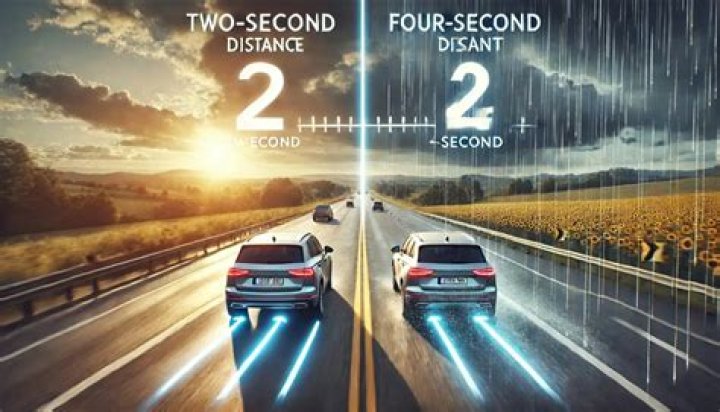 In what weather should you leave a 2 second gap?