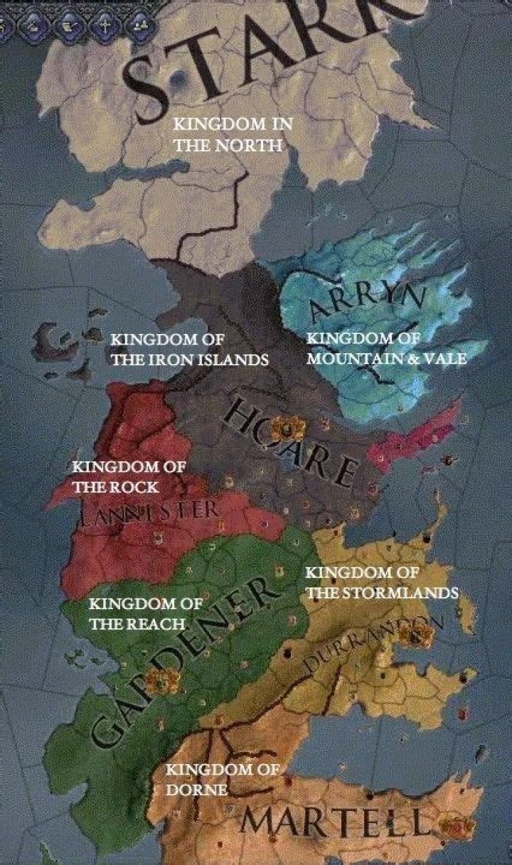 What countries are the 7 kingdoms in Game of Thrones?