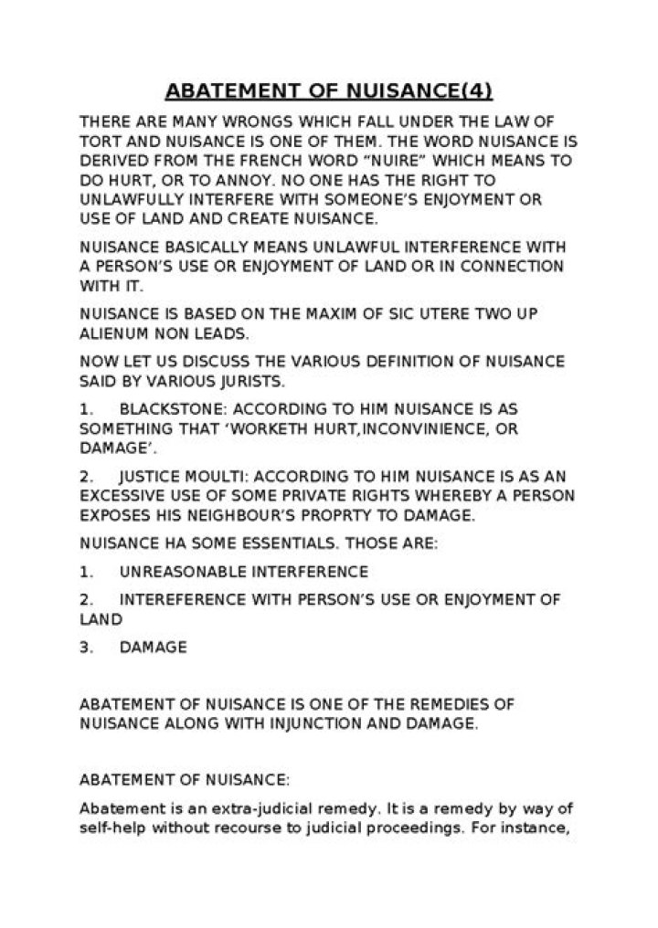What is abatement of nuisance explain with an example?