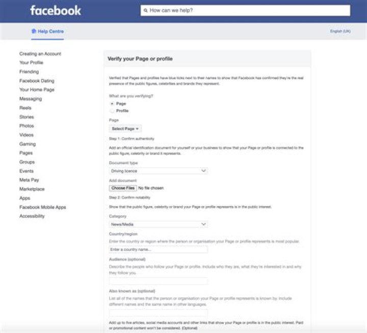 Where can I find page verification on Facebook?