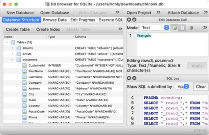 Which DB browser can be used for SQLite?